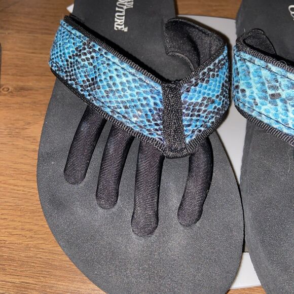 Pedi Couture Blue Snakeskin  Print Toe Separator Flip Flops Sandals W Sz S 9.75” - Picture 4 of 6